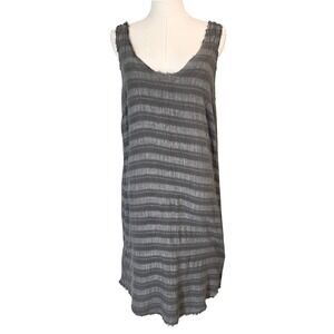 SAM&LAVI Striped Shift Dress Womens Medium Grey Excellent Raw Edge V-Back USA